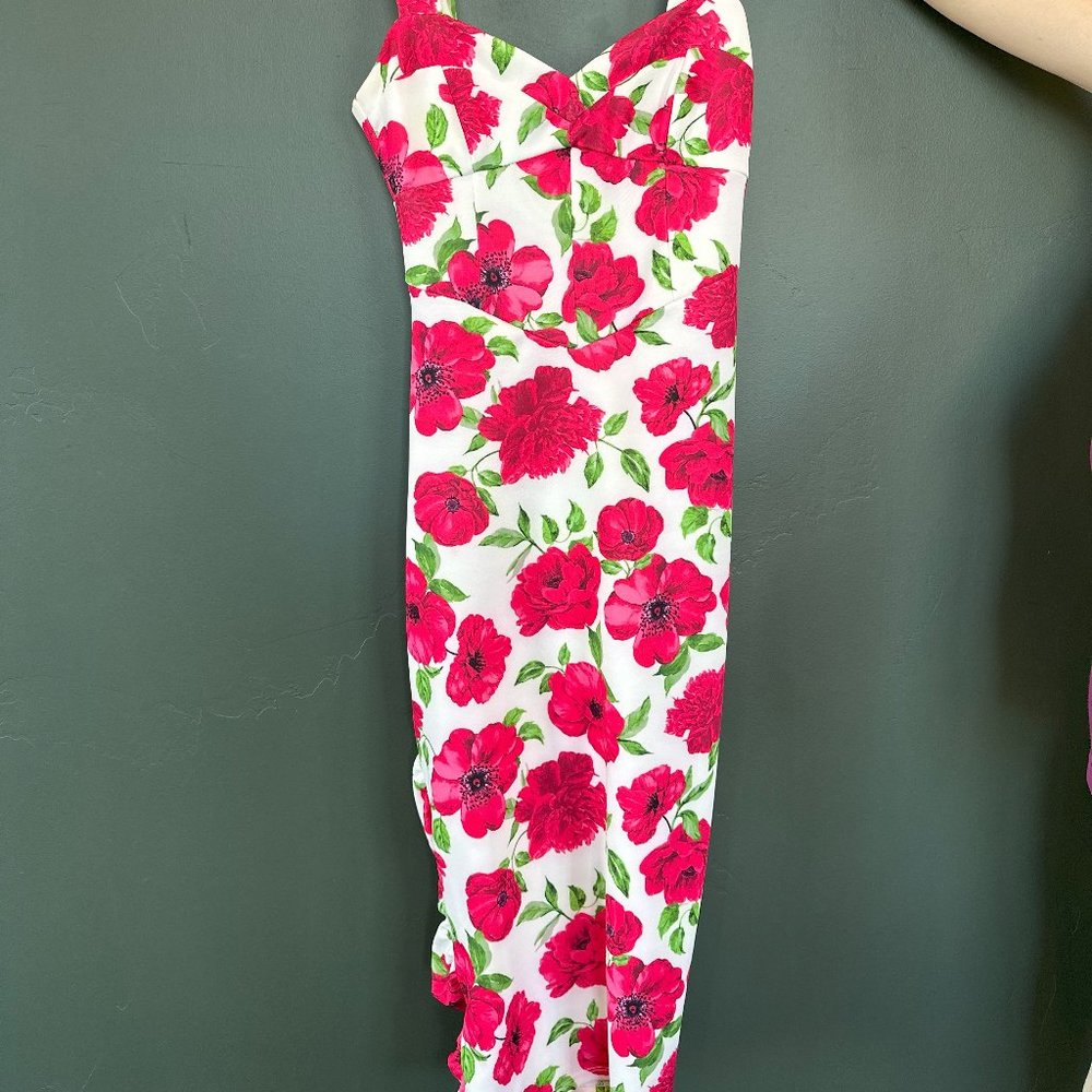 ASOS Red and Green Ruched Floral Dress